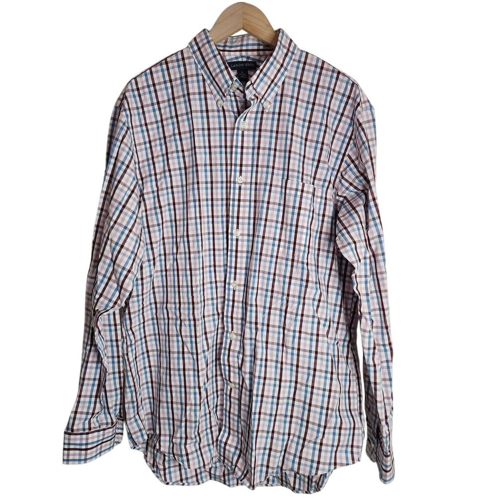 Lands' End Button Up Shirt Men's‎ Large Long Sleeve Plaid